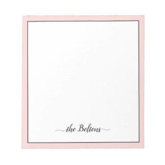 Bloco De Notas Custom Family Name Elegant Pink White Stationery