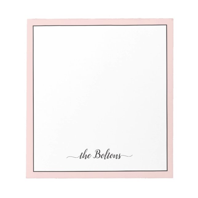 Bloco De Notas Custom Family Name Elegant Pink White Stationery (Frente)