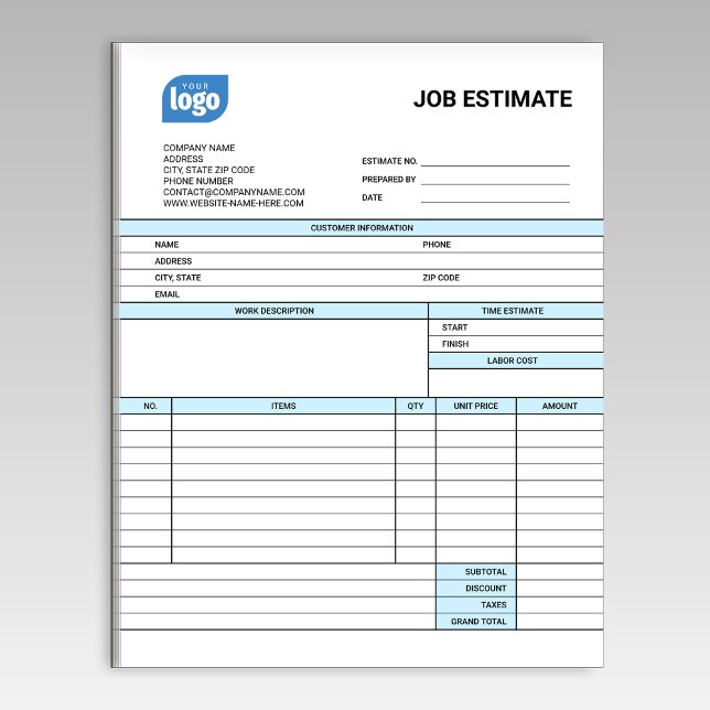 Bloco De Notas Custom Logo Business Job Estimate Form Notepad (Criador carregado)