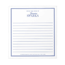 Bloco De Notas Custom Modern From the Desk of Name Lined Blue