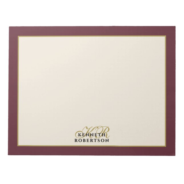 Bloco De Notas Custom Monogram Burgundy Cream Gold Minimalist Men (Frente)