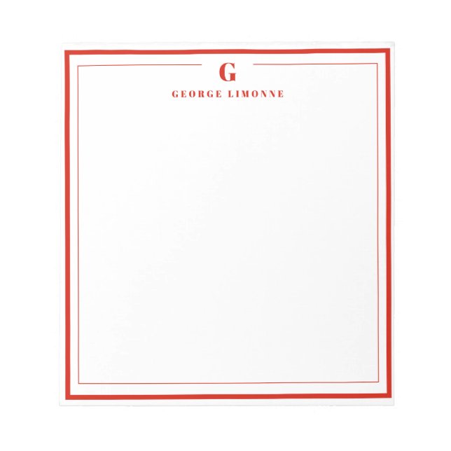 Bloco De Notas Custom Monogram Candy Red Border Stationery  (Frente)