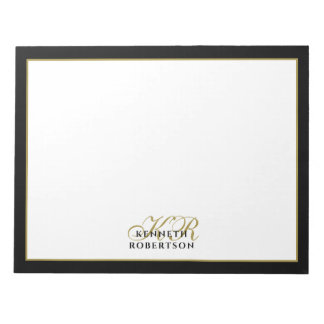 Bloco De Notas Custom Monogram Elegant Minimalist Black Gold Men