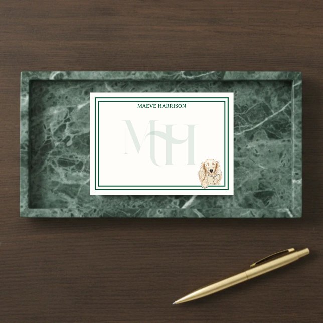 Bloco De Notas Custom Monogram Hand Drawn Dachshund Reading (Gift custom stationery to the dog lover in your life! )