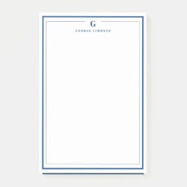 Bloco De Notas Custom Monogram Navy Blue Border Stationery 