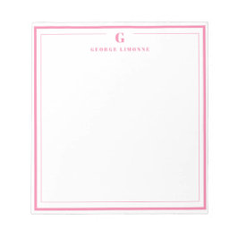 Bloco De Notas Custom Monogram Pink Border Stationery 