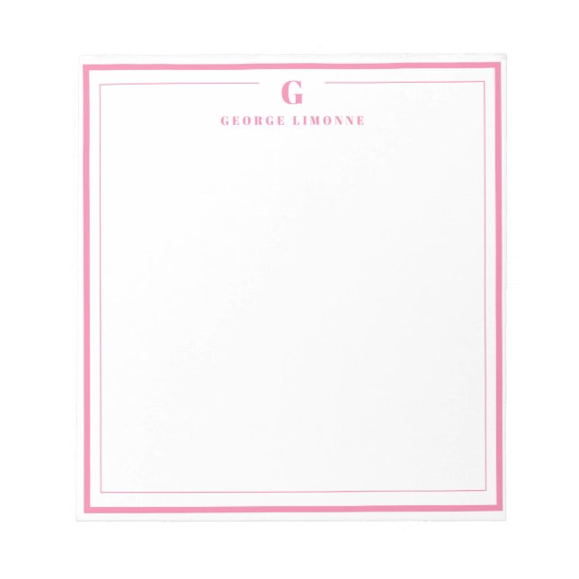 Bloco De Notas Custom Monogram Pink Border Stationery  (Frente)