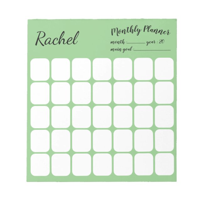 Bloco De Notas Custom Monthly Planner with name Notepad (Frente)