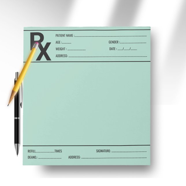 Bloco De Notas Custom Prescription Pad for Doctor Pharmacist Rx  (Custom Prescription Pad for Doctor Pharmacist Rx - Green -)