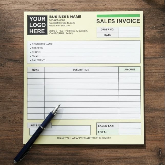 Bloco De Notas Custom Sales Invoice Receipt Logo, Carbonless Form (ustom sales invoice books, personalized receipt pads)