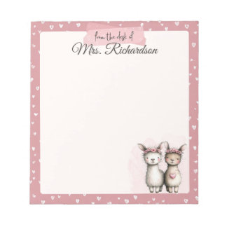 Bloco De Notas Custom Valentine Notepad Cute Pink Llama & Hearts