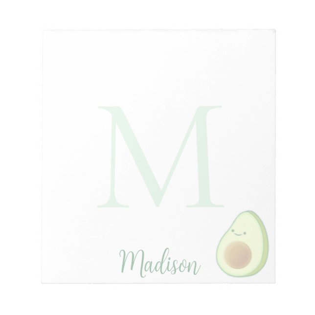 Bloco De Notas Cute Avocado Custom Name Initial  (Frente)
