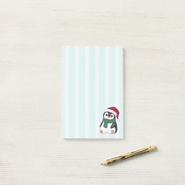 Bloco De Notas Cute Baby Penguin Wearing Santa Hat Christmas (Na mesa)