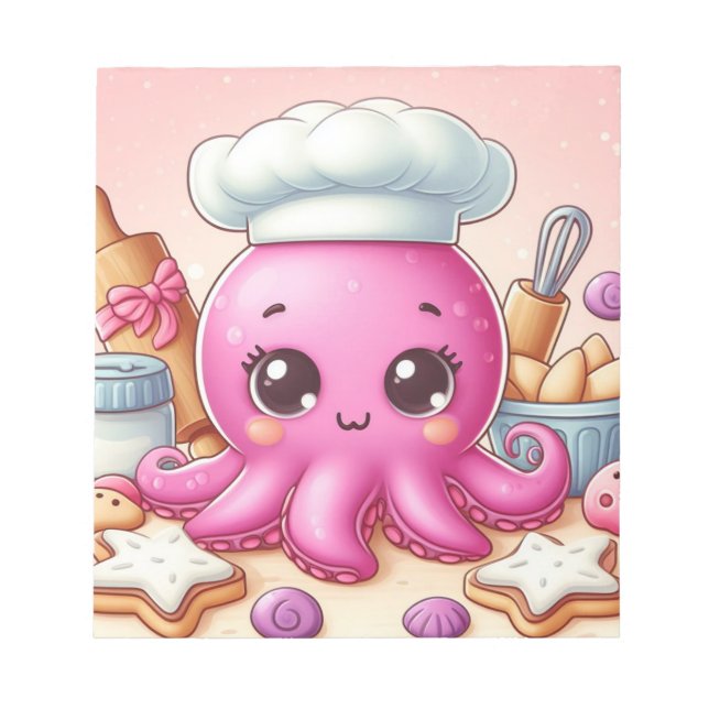 Bloco De Notas Cute baking octopus blank notepad (Frente)