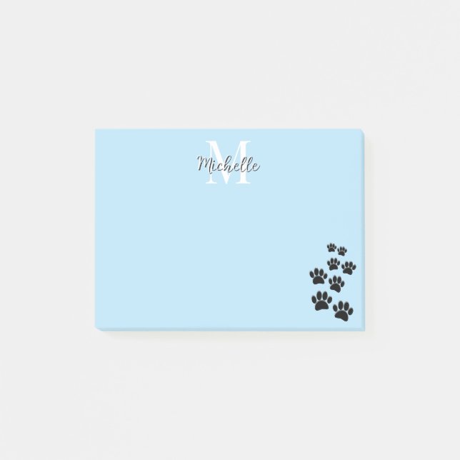 Bloco De Notas Cute Black Cartoon Pet Paw Trail Baby Blue (Frente)