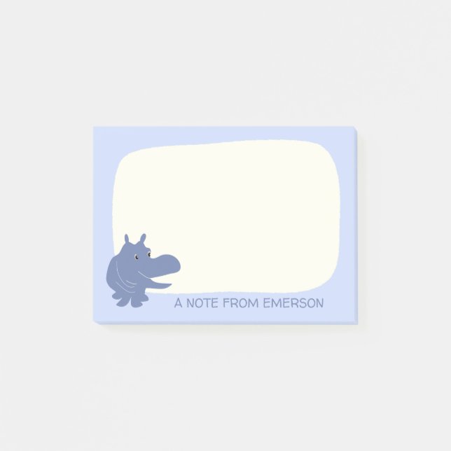 Bloco De Notas Cute Blue Hippo Hippopotamus Personalizado (Frente)
