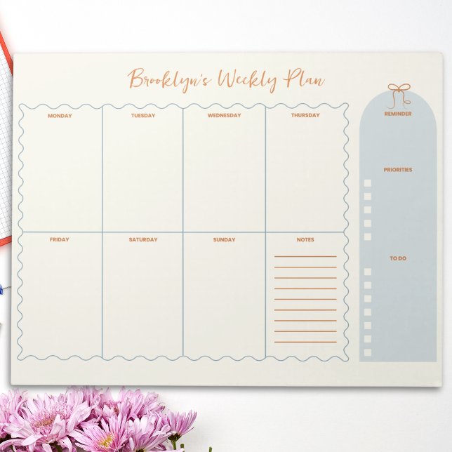 Bloco De Notas Cute Bow Doodle Planejador Semanal  (Cute Bow Doodle Weekly Planner Notepad
)