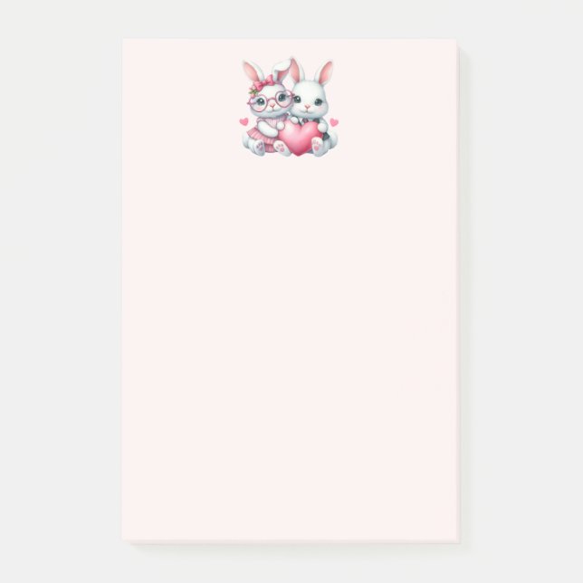 Bloco De Notas Cute Bunnies Sharing a Heart (Frente)