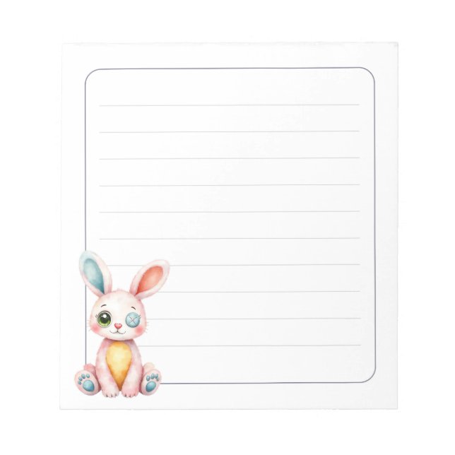 Bloco De Notas Cute Bunny 5.5 x 6 Rabbit Stationery Gift Lined (Frente)