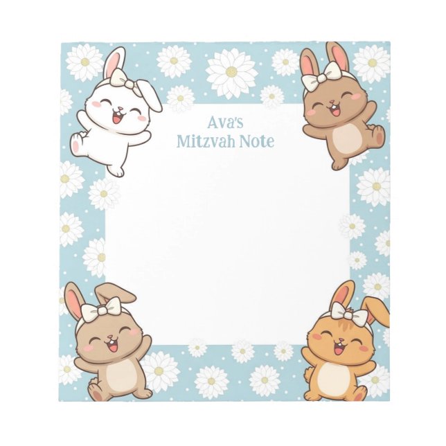 Bloco De Notas Cute Bunny Rabbit Personalizado Mitzvah Note pad (Frente)