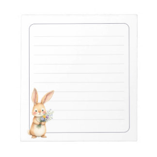 Bloco De Notas Cute Bunny Rabbit with Flowers Lined 5.5 x 6