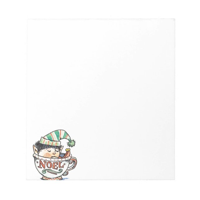 Bloco De Notas Cute Cartoon Christmas Elf Sleeping in a Tea Cup (Frente)