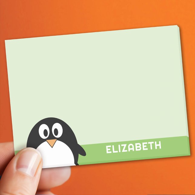 Bloco De Notas Cute Cartoon Penguin - Custom Name Green (Custom Post It Note Pad)