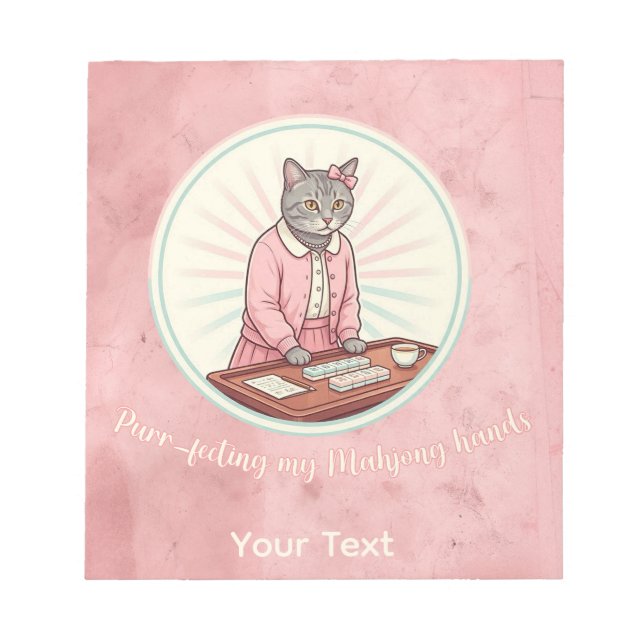 Bloco De Notas Cute Cat Purrfecting My Mahjong Hands Personalized (Frente)