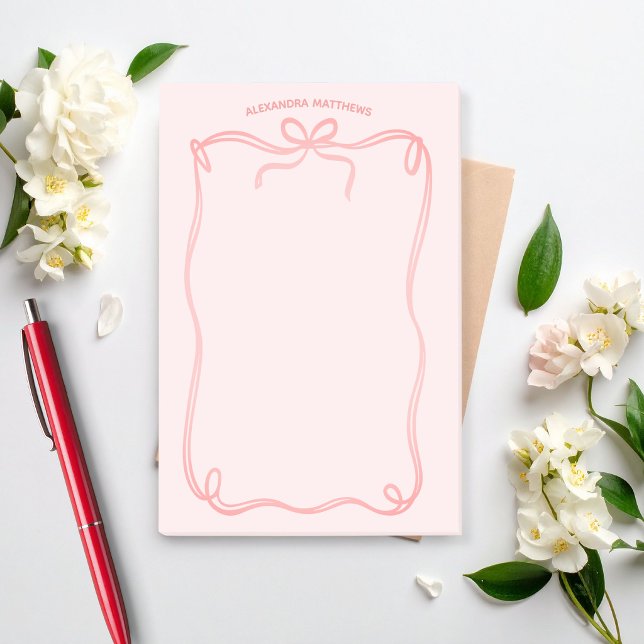 Bloco De Notas Cute Coquette Bow and Ribbon Custom Name (Criador carregado)