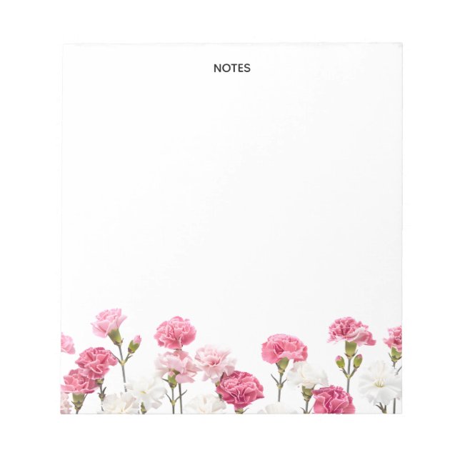 Bloco De Notas Cute Cravo Floral Personalizado Rosa e Branco  (Frente)