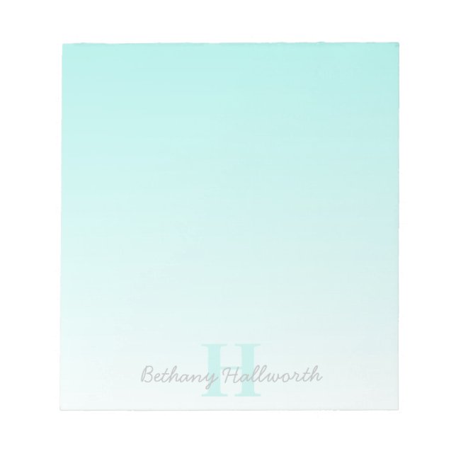 Bloco De Notas Cute Customizable Teal Monogram & Your Name Script (Frente)