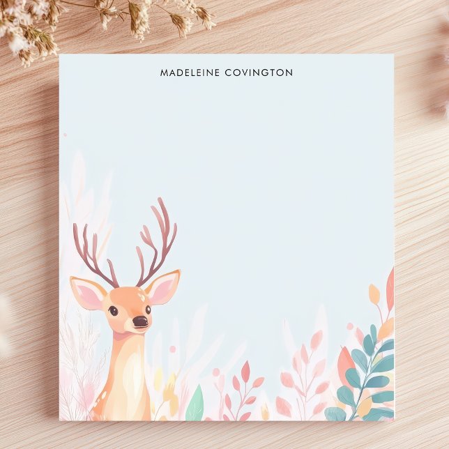 Bloco De Notas Cute Deer Fawn com Antlers Nome Personalizado (Criador carregado)