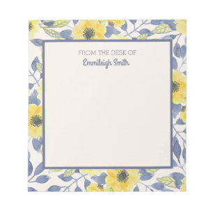 Bloco De Notas Cute Dusty Blue Yellow Flowers Cream From Desk of