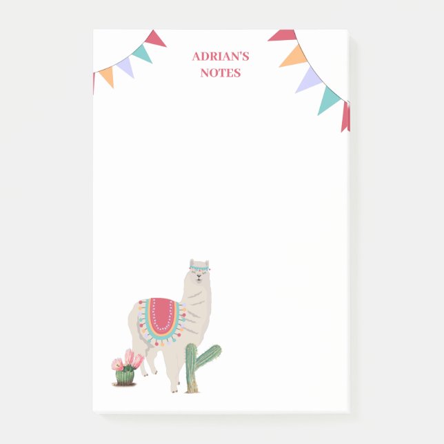 Bloco De Notas Cute Fiesta Llama e Cactus (Frente)