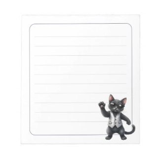 Bloco De Notas Cute Formal Preto Gato Smoking Lined Escrita