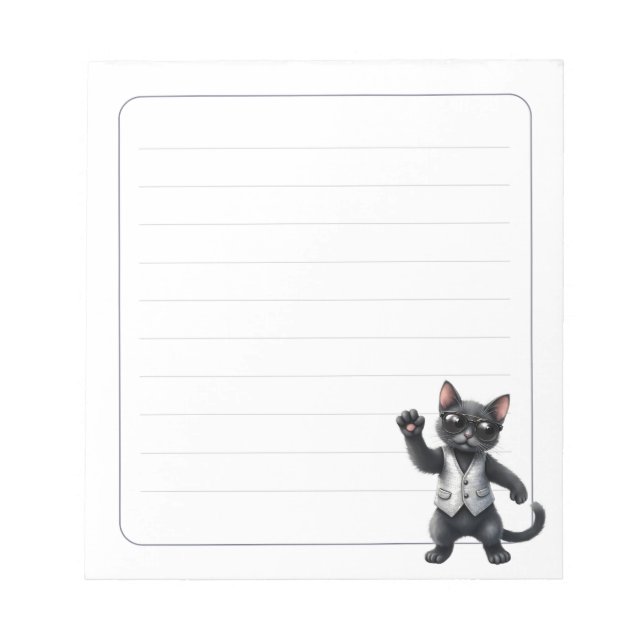 Bloco De Notas Cute Formal Preto Gato Smoking Lined Escrita (Frente)