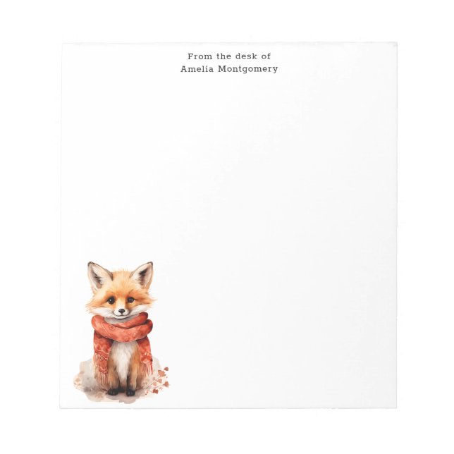 Bloco De Notas Cute Fox Pup in a Red Scarf (Frente)