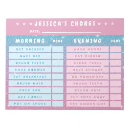 Bloco De Notas Cute Girly Pink Blue Glitter Kids Daily Chores