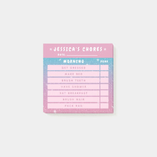 Bloco De Notas Cute Girly Pink Glitter Kids Morning Chores 3x3