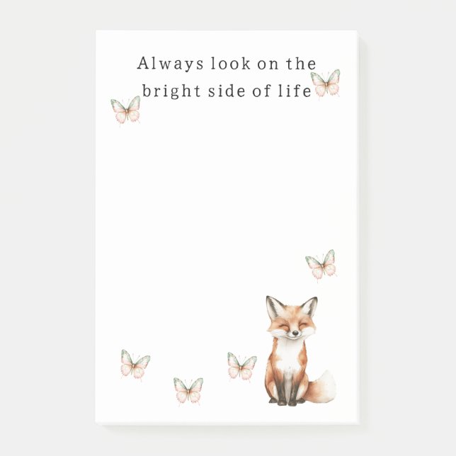 Bloco De Notas Cute Happy Fox Bright Side Butterflies   (Frente)