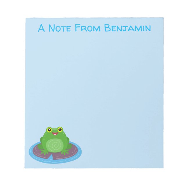 Bloco De Notas Cute happy green frog cartoon illustration (Frente)