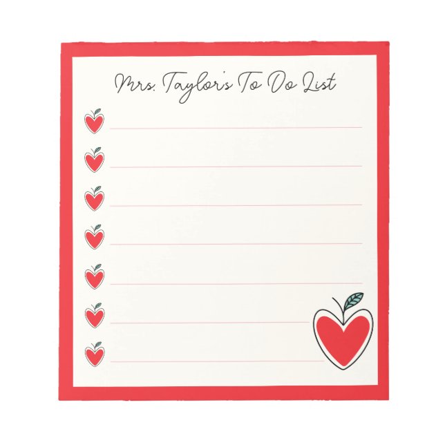 Bloco De Notas Cute Heart Apple Teacher To Do List Valentine Gift (Frente)