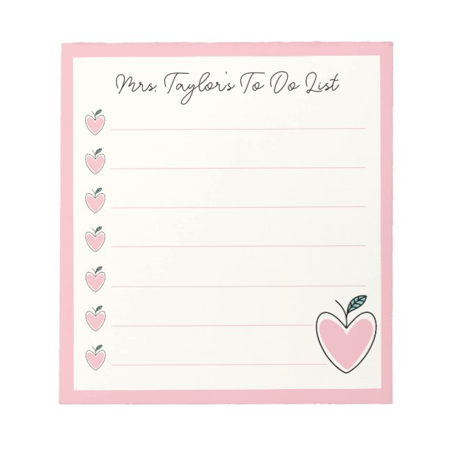 Bloco De Notas Cute Heart Apple Teacher To Do List Valentine Gift (Frente)