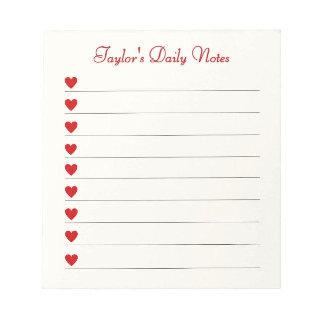 Bloco De Notas Cute Hearts Daily Notes Valentine Gift (Frente)
