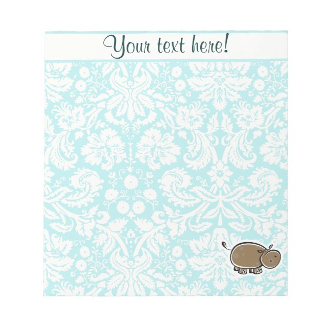 Bloco De Notas Cute Hippo; Teal (Frente)