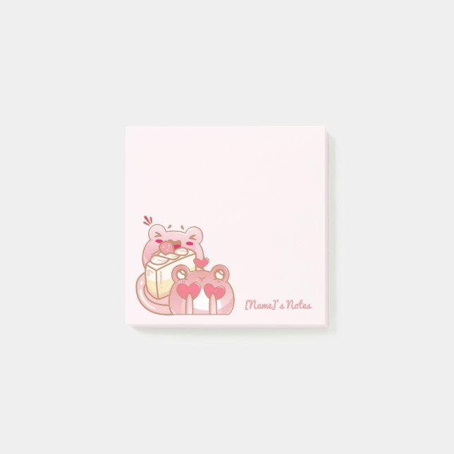 Bloco De Notas Cute Kawaii Frog Eating Cake Personalized Notepad (Frente)