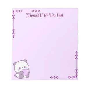 Bloco De Notas Cute Kawaii Pastel Roxo Panda com Coração Personal