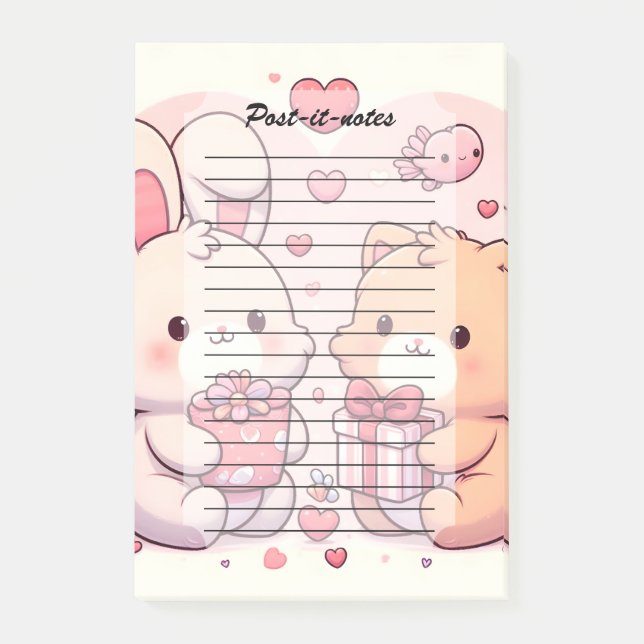Bloco De Notas Cute Kawaii Valentine Bunny Bear Love Gift (Frente)