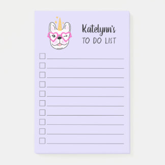Bloco De Notas Cute Little Frenchie Unicorn | Púrpura Personaliza