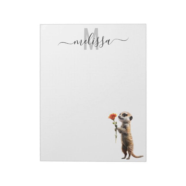 Bloco De Notas Cute Meerkat Watercolor Monographic Name Notepad (Invertido)